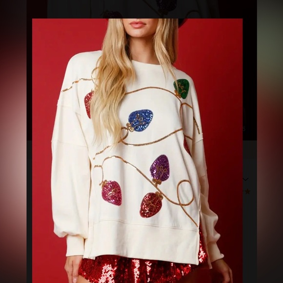Tops - Christmas Sequin Holiday Lights Oversized Top